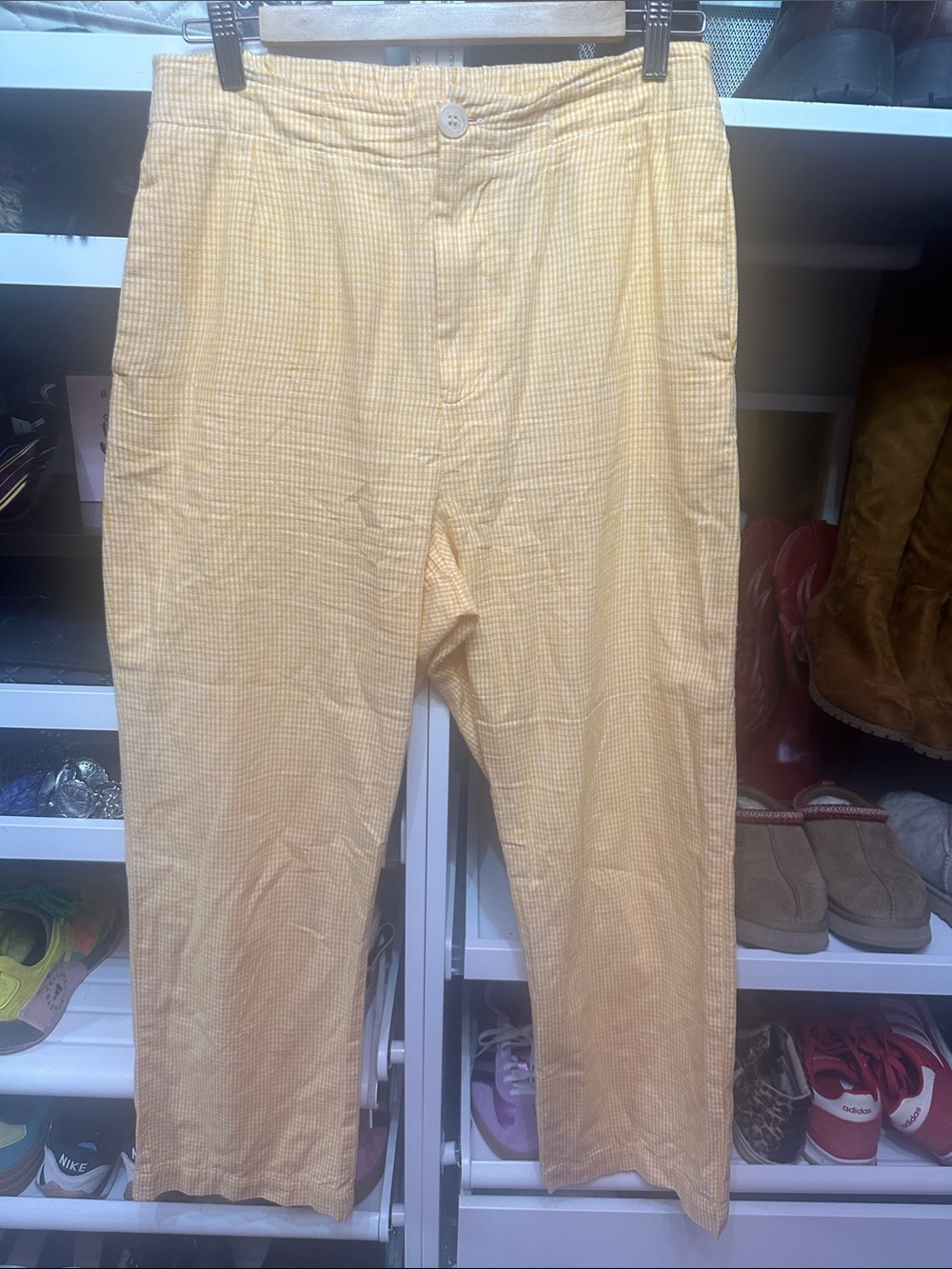 Free People Women’s Yellow Gingham Chinos